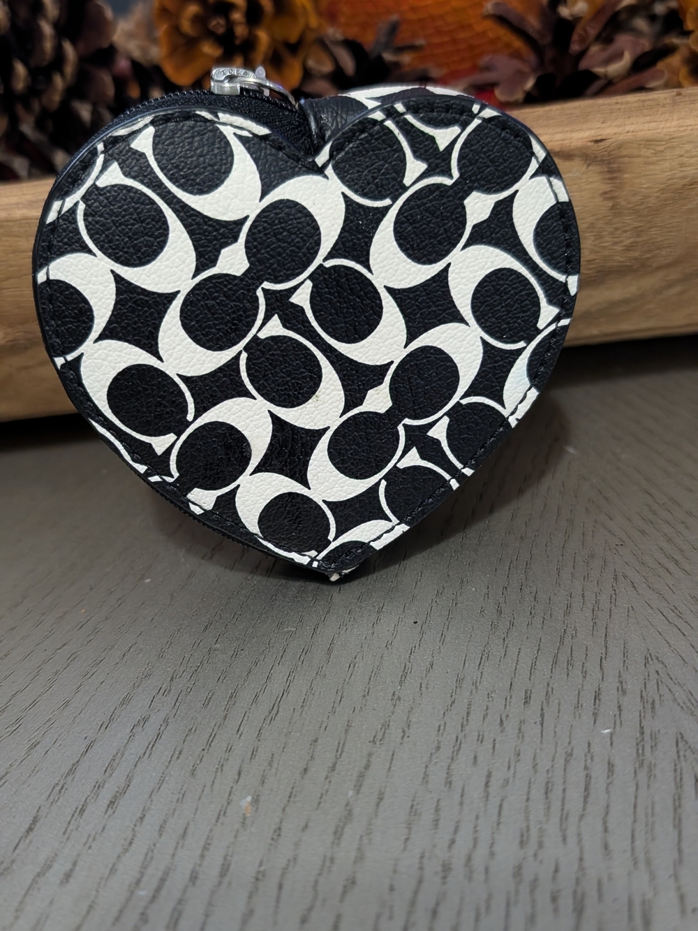 Coach Black and White Heart Coin Case